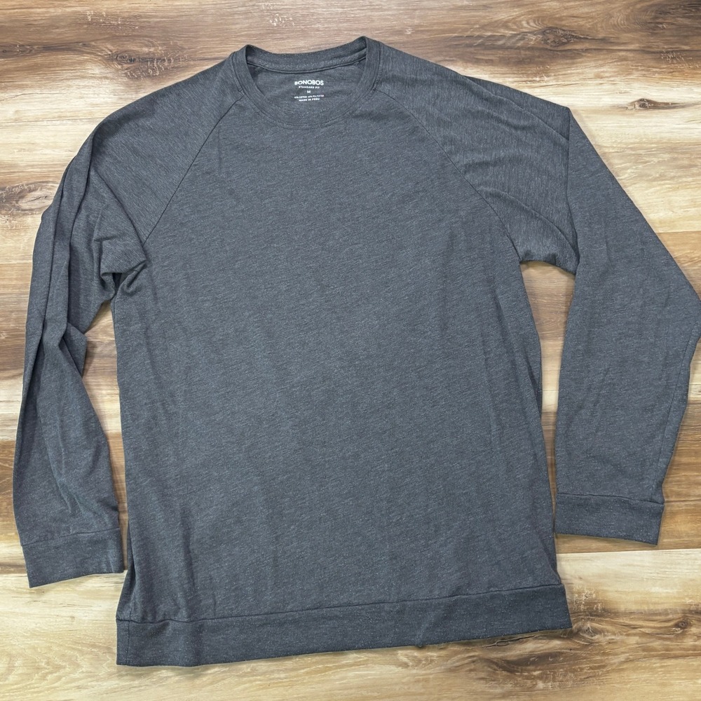 Bonobos Long Sleeve Shirt Size M Raglan Crew Neck Cotton Blend Standard Fit Gray